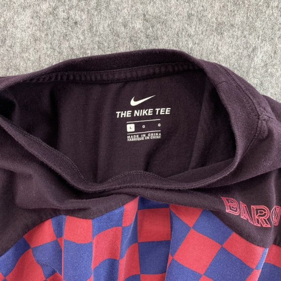 Nike FC Barcelona T Shirt Mens L Travel Crest 19/20 Burgundy Checkerboard Tee - Picture 4 of 9
